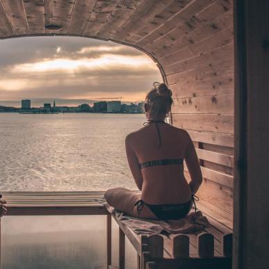 Copenhagen's habour in winter seen from the sauna's at CopenHot.